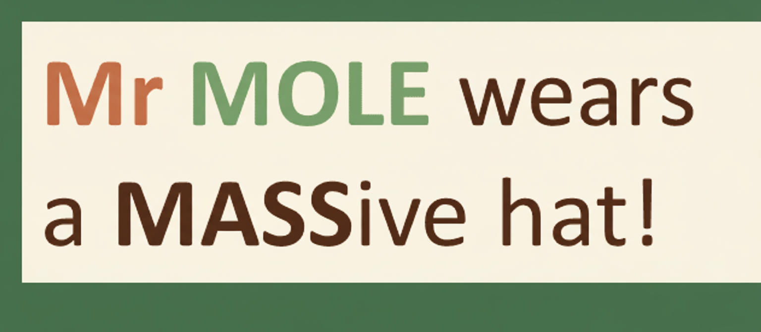 Memory aid: Mr MOLE wears a MASSive hat!